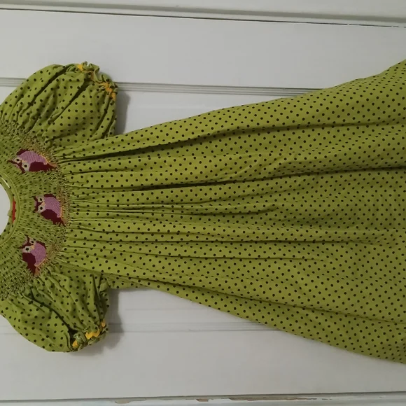 Green Polka Dot Smocked Dress - Picture 2 of 7